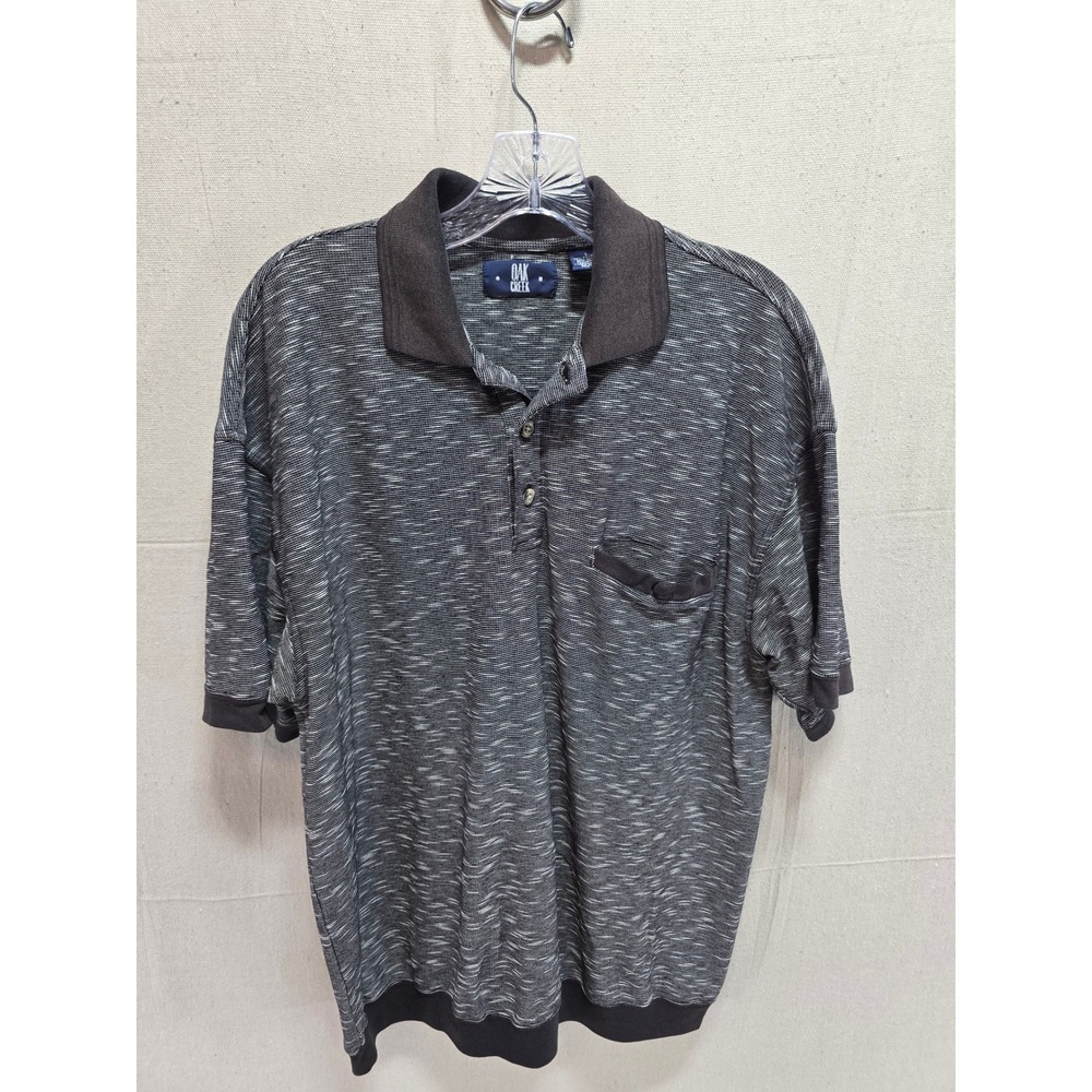 Oak Creek Mens Large Gray Space Dye Short Sleeve Pocket Polo Shirt Banded Hem